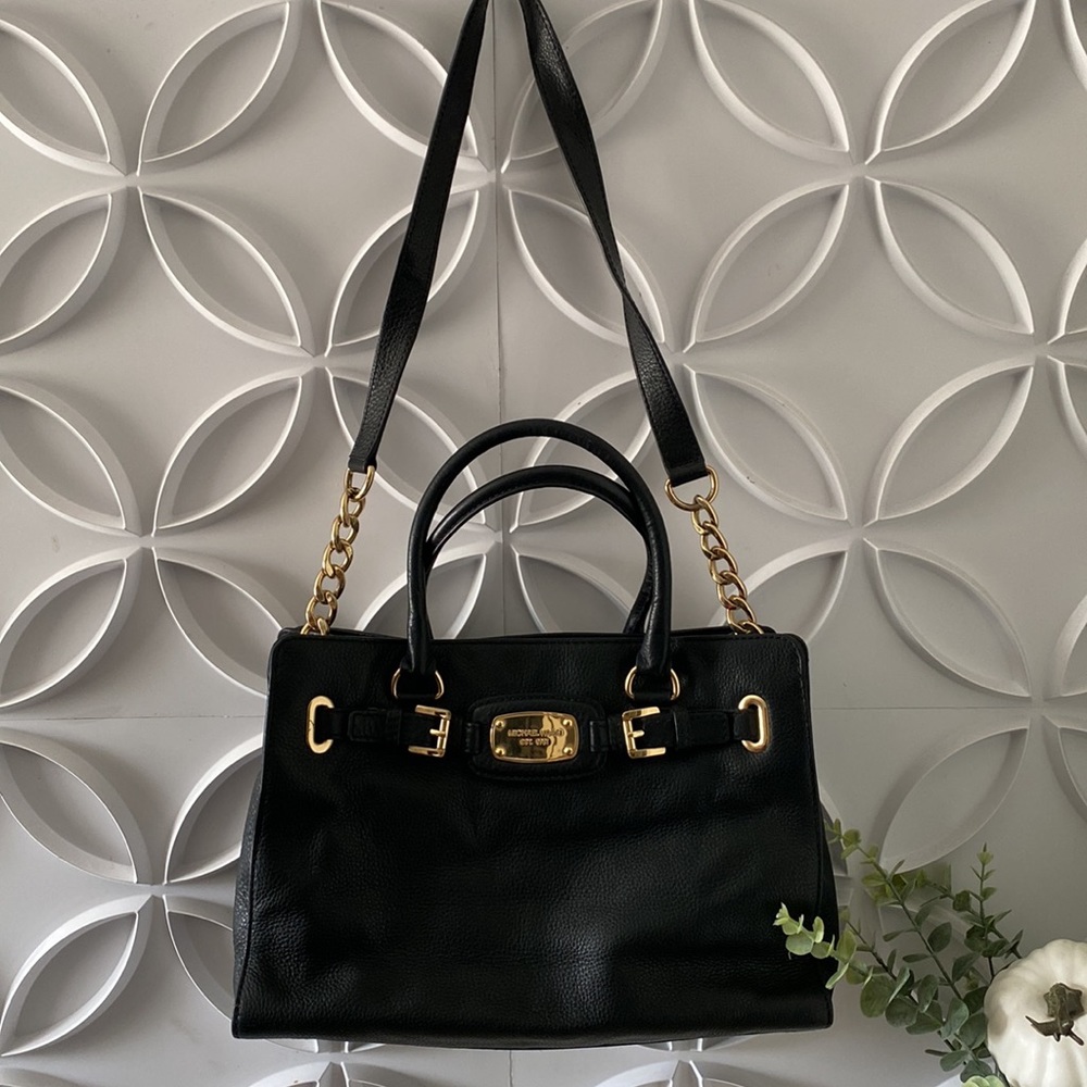 Michael Kors Hamilton Large Tote Crossbody purse shoulder bag black leather